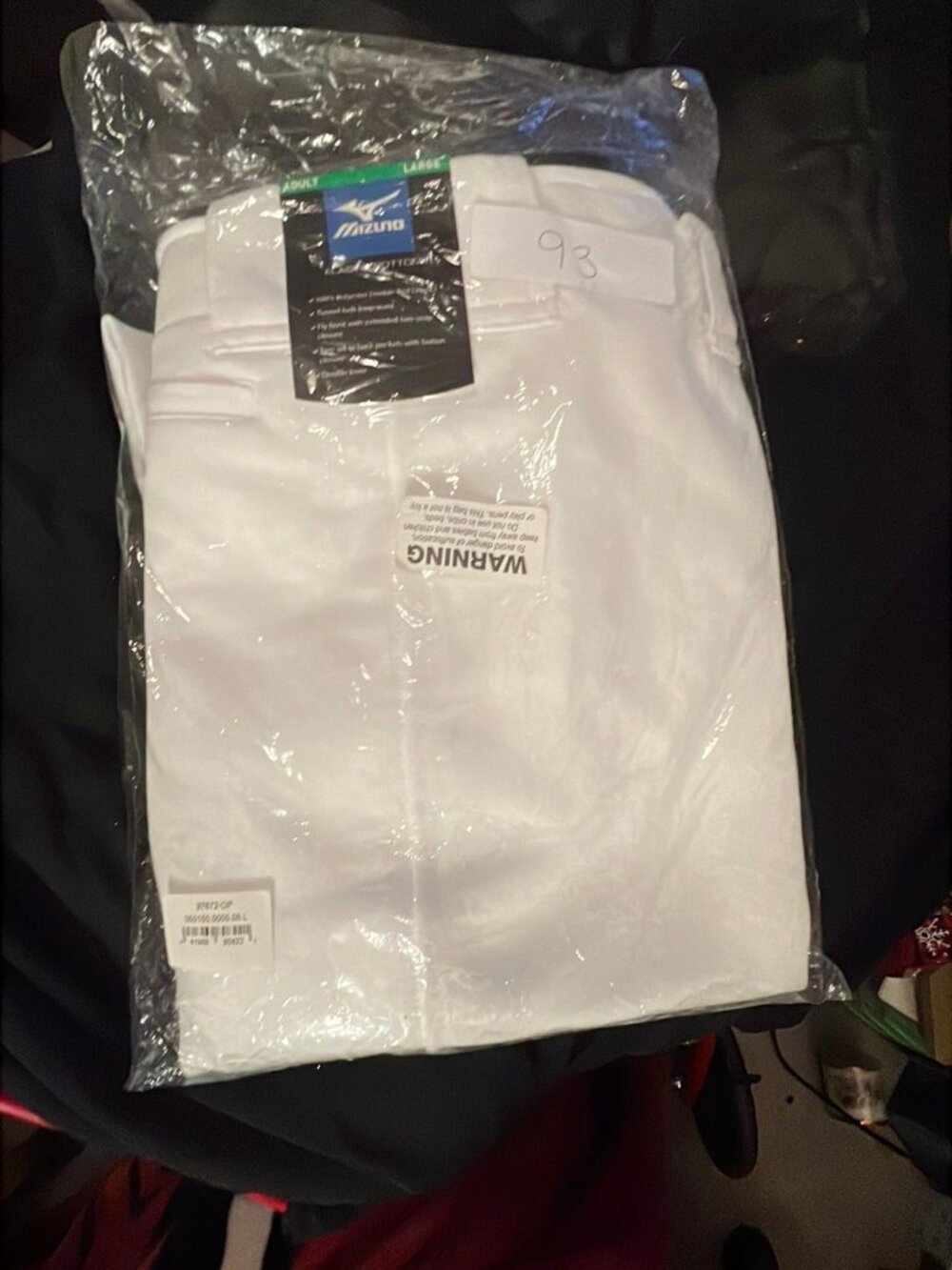 Mizuno White Softball/Baseball Pants Adult Large, Elastic Bottoms